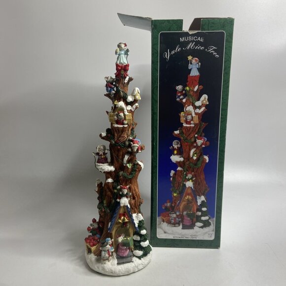 Vintage Christmas Mouse Mice Tree Decor Music Lighted Yule Tree 16" Working - Picture 2 of 7